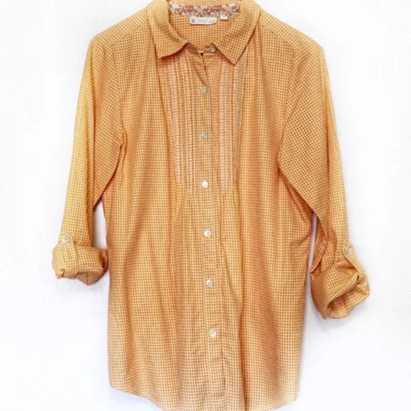 🆕 J.Jill Orange Embroidered Tuxedo Shirt Sz SM NWOT - Picture 3 of 11